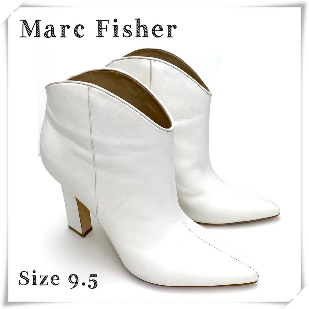 MARC Fisher Masina Leather Ankle Heel Boot in Cream White Size 9.5
